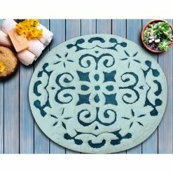 Cheap ???? Saffron Fabs Damask 36 In. Round Cotton Bath Rug ????