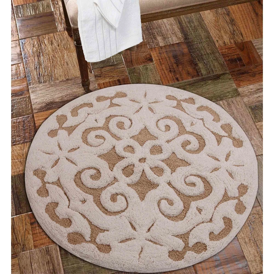 Cheap ???? Saffron Fabs Damask 36 In. Round Cotton Bath Rug ???? - Image 3