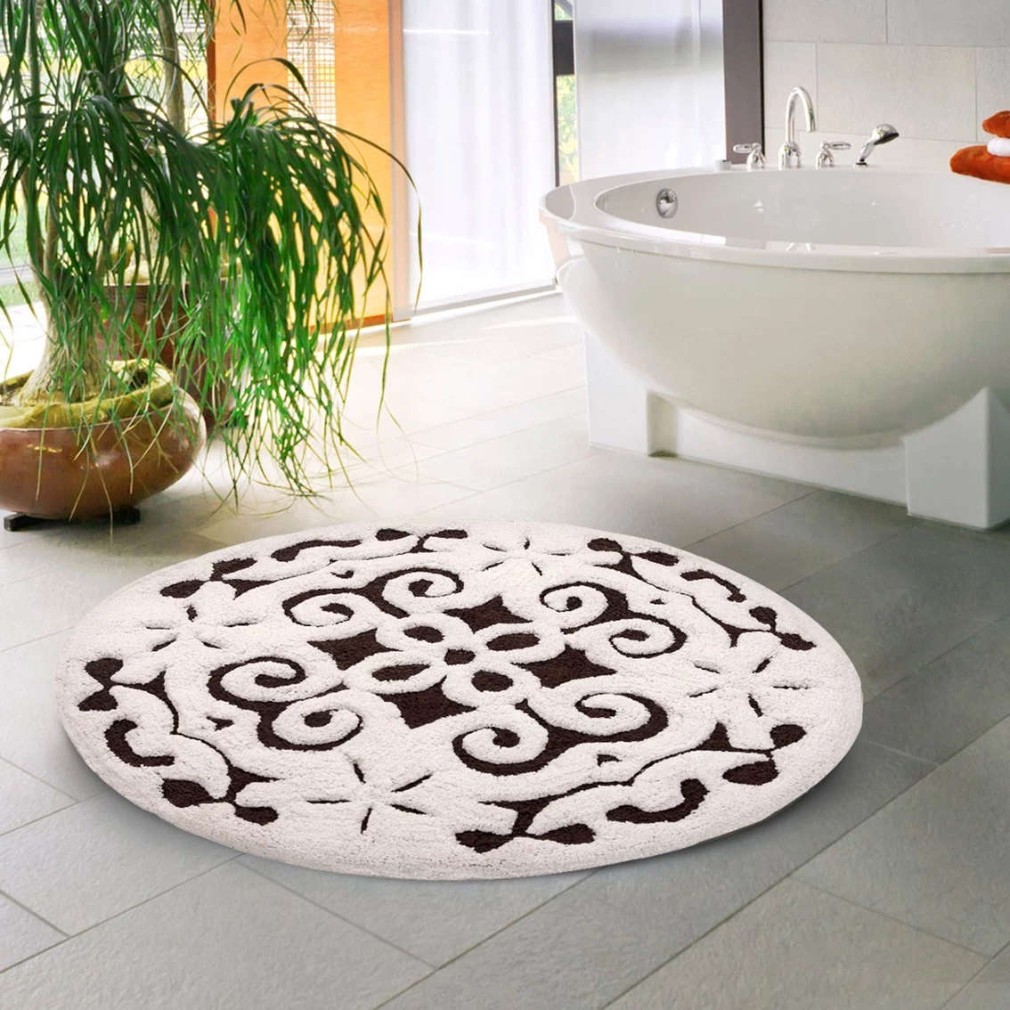 Cheap ???? Saffron Fabs Damask 36 In. Round Cotton Bath Rug ???? - Image 4