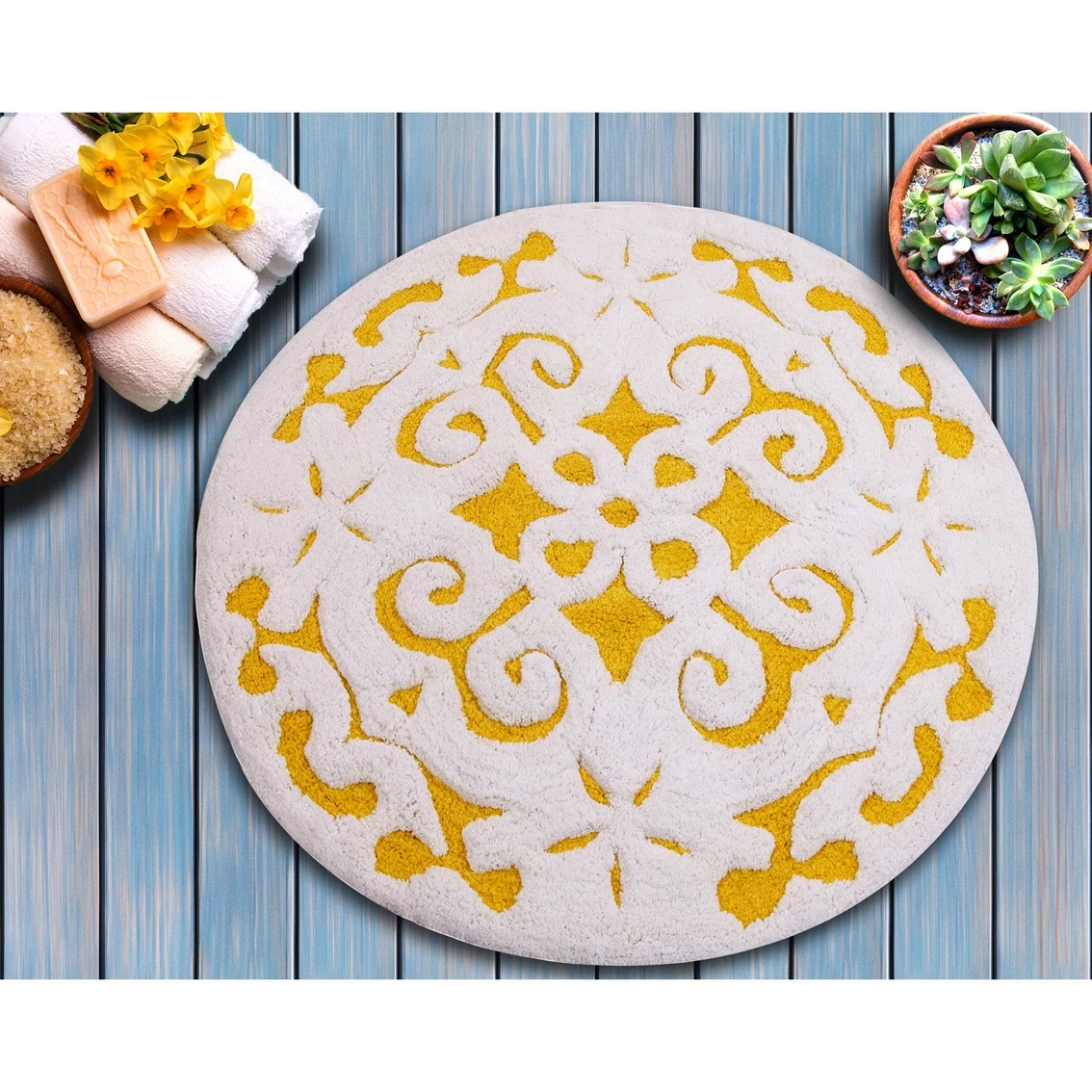 Cheap ???? Saffron Fabs Damask 36 In. Round Cotton Bath Rug ???? - Image 5